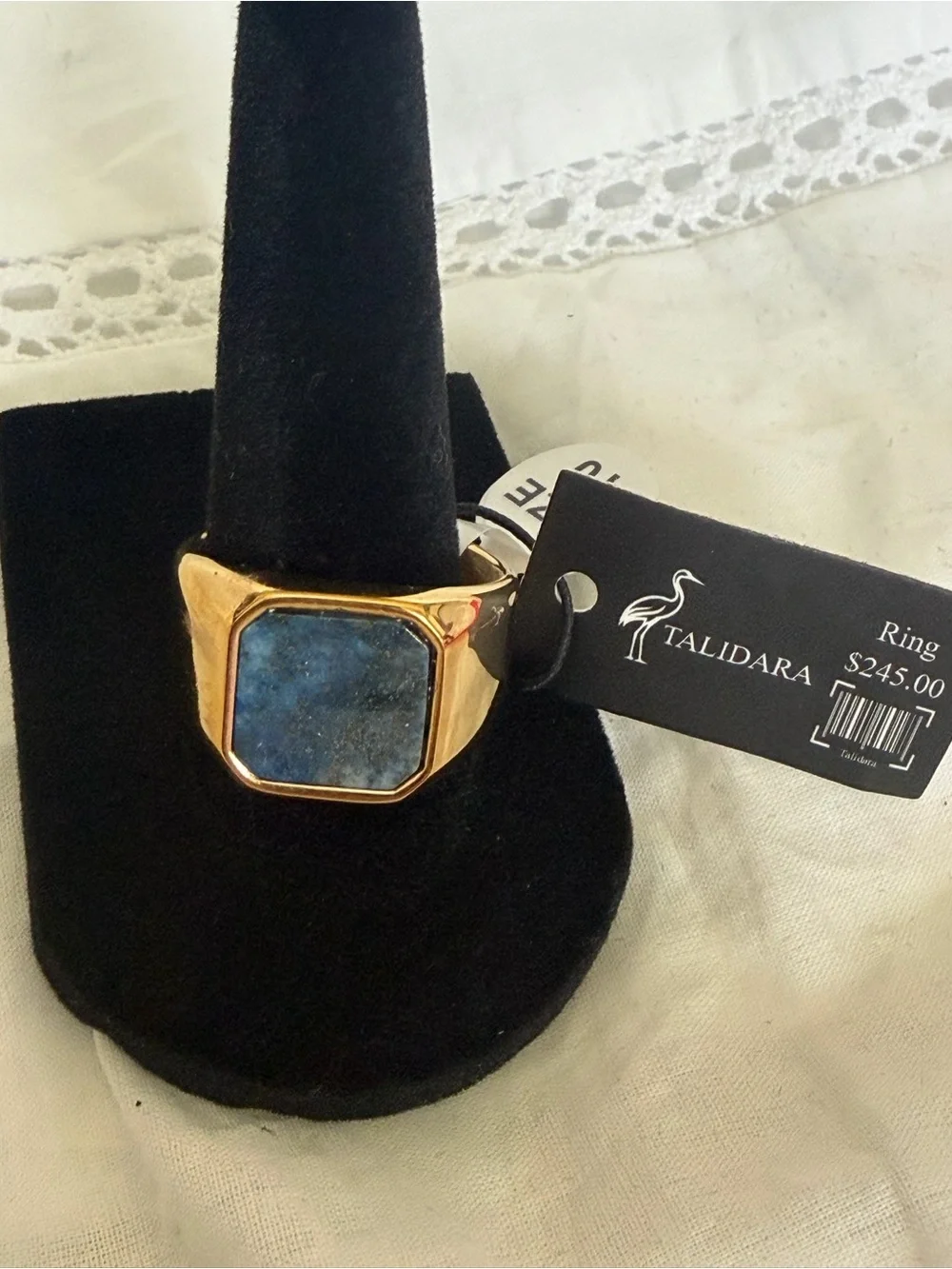 Gold-Tone Signet Ring with Blue Stone